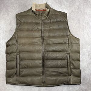 Loro Piana Moose Leather Down Vest Green XXXL Cotton & Cashmere Plaid Lining
